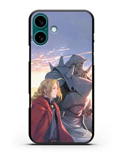 Чехол аниме Ходячий замок - Эдвард и Ал на закате силиконовый для iPhone 16 Plus