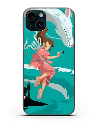 Чехол аниме Унесенные призраками - Тихиро, Хаку и Каонаси силиконовый для iPhone 15 Plus