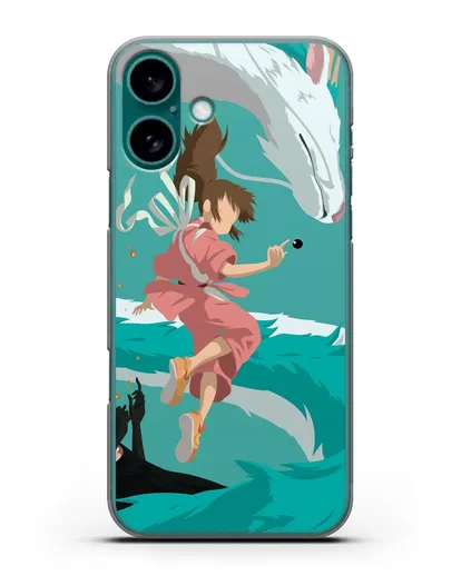 Чехол аниме Унесенные призраками - Тихиро, Хаку и Каонаси силиконовый для iPhone 16 Plus