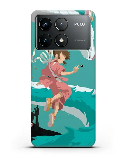 Чехол аниме Унесенные призраками - Тихиро, Хаку и Каонаси силиконовый для Xiaomi Poco F6 Pro
