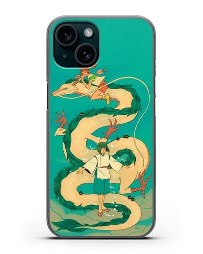 Чехол аниме Унесенные призраками - Тихиро обнимает Хаку силиконовый для iPhone 15