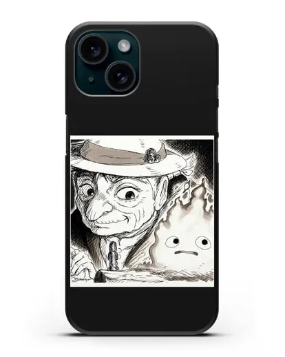 Чехол аниме Ходячий замок - Софи и Кальцифер силиконовый для iPhone 15