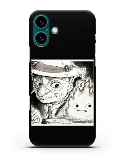 Чехол аниме Ходячий замок - Софи и Кальцифер силиконовый для iPhone 16 Plus