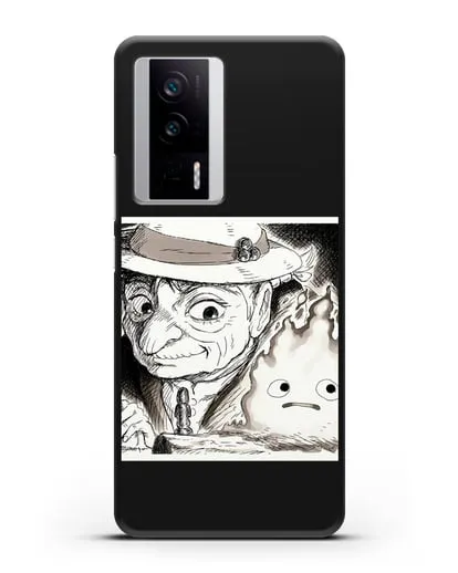 Чехол аниме Ходячий замок - Софи и Кальцифер силиконовый для Xiaomi Poco F5 Pro