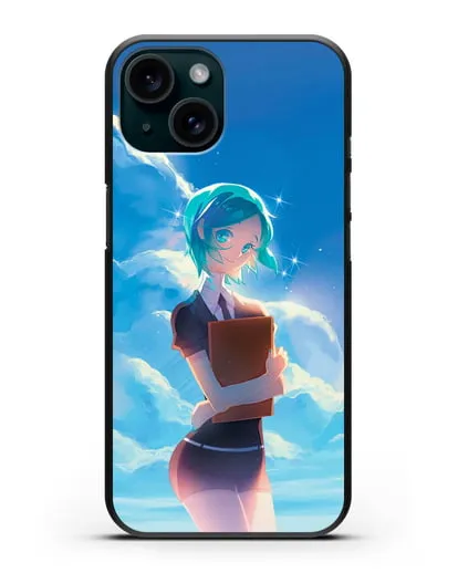 Чехол аниме Страна самоцветов - Фосс на фоне облаков силиконовый для iPhone 15