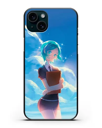 Чехол аниме Страна самоцветов - Фосс на фоне облаков силиконовый для iPhone 15 Plus