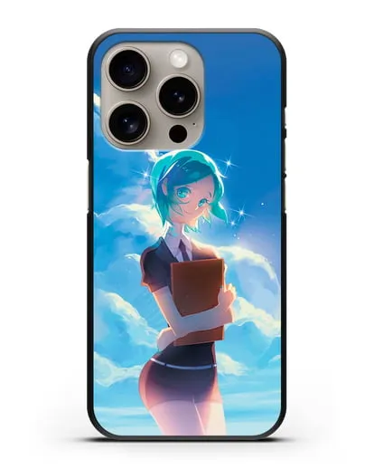 Чехол аниме Страна самоцветов - Фосс на фоне облаков силиконовый для iPhone 15 Pro