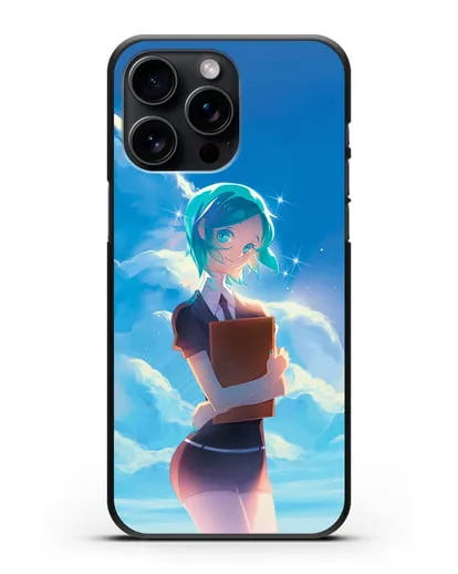 Чехол аниме Страна самоцветов - Фосс на фоне облаков силиконовый для iPhone 15 Pro Max