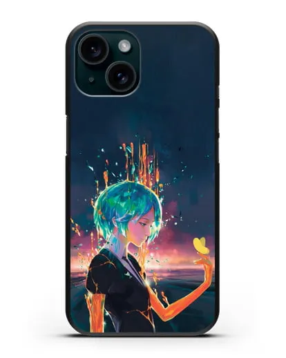 Чехол аниме Страна самоцветов - Фосс и бабочка силиконовый для iPhone 15