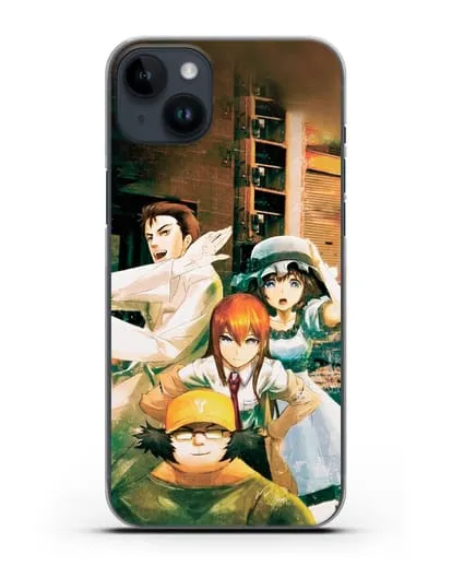 Чехол аниме Врата Штейна - Окабе, Шиина, Макисе и Хашида силиконовый для iPhone 14 Plus