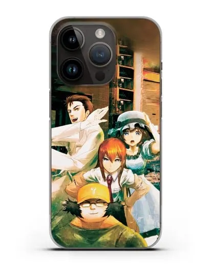 Чехол аниме Врата Штейна - Окабе, Шиина, Макисе и Хашида силиконовый для iPhone 14 Pro