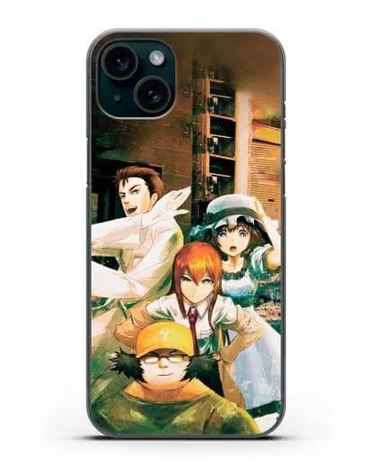 Чехол аниме Врата Штейна - Окабе, Шиина, Макисе и Хашида силиконовый для iPhone 15 Plus