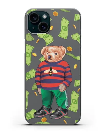 Чехол Медведь Тедди в Гуччи (Gucci) силиконовый для iPhone 15 Plus