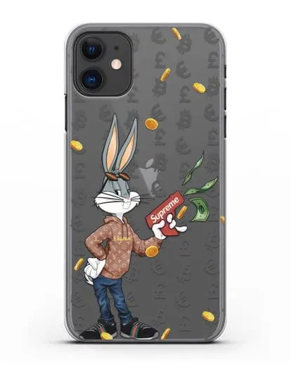 Чехол Багз Банни (Bugs Bunny) с деньгометом Supreme силиконовый для iPhone 11