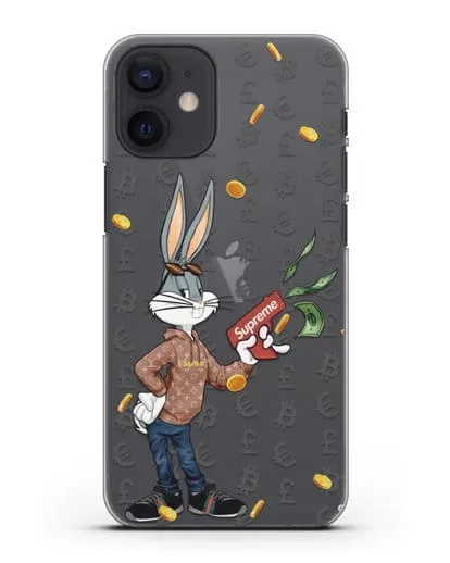 Чехол Багз Банни (Bugs Bunny) с деньгометом Supreme силиконовый для iPhone 12 mini