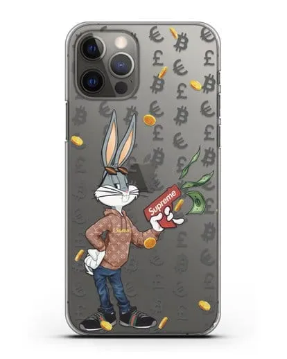 Чехол Багз Банни (Bugs Bunny) с деньгометом Supreme силиконовый для iPhone 12 Pro