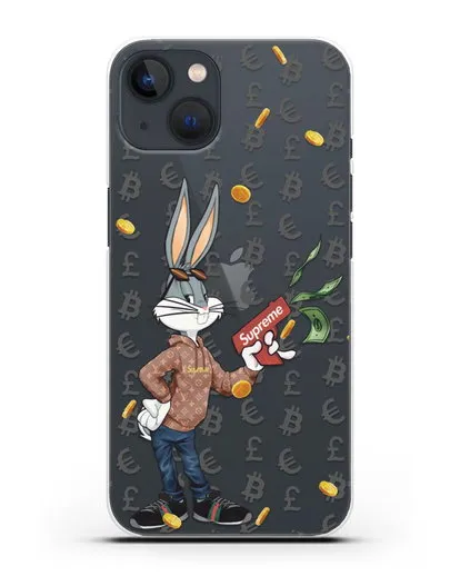 Чехол Багз Банни (Bugs Bunny) с деньгометом Supreme силиконовый для iPhone 13