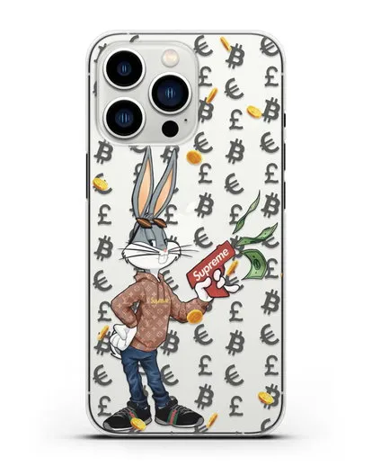 Чехол Багз Банни (Bugs Bunny) с деньгометом Supreme силиконовый для iPhone 13 Pro