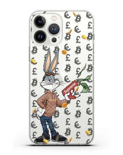 Чехол Багз Банни (Bugs Bunny) с деньгометом Supreme силиконовый для iPhone 13 Pro Max