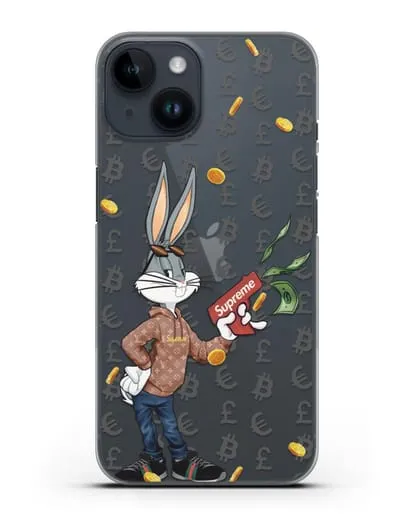 Чехол Багз Банни (Bugs Bunny) с деньгометом Supreme силиконовый для iPhone 14