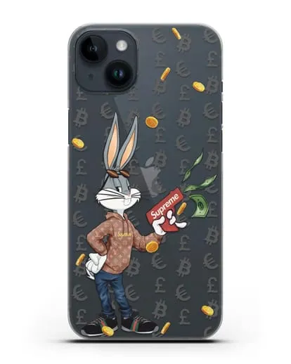 Чехол Багз Банни (Bugs Bunny) с деньгометом Supreme силиконовый для iPhone 14 Plus