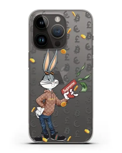 Чехол Багз Банни (Bugs Bunny) с деньгометом Supreme силиконовый для iPhone 14 Pro