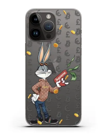 Чехол Багз Банни (Bugs Bunny) с деньгометом Supreme силиконовый для iPhone 14 Pro Max