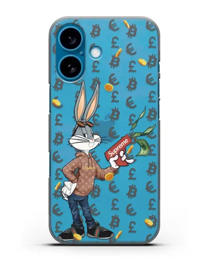 Чехол Багз Банни (Bugs Bunny) с деньгометом Supreme силиконовый для iPhone 16