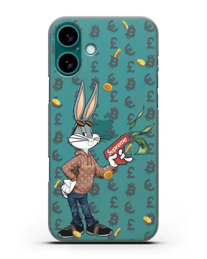 Чехол Багз Банни (Bugs Bunny) с деньгометом Supreme силиконовый для iPhone 16 Plus