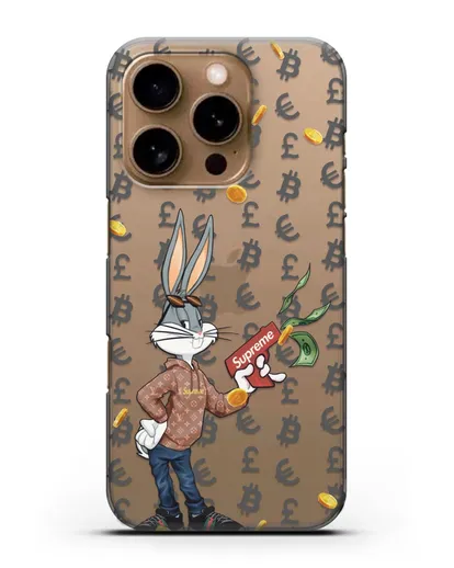 Чехол Багз Банни (Bugs Bunny) с деньгометом Supreme силиконовый для iPhone 16 Pro