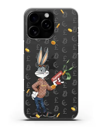Чехол Багз Банни (Bugs Bunny) с деньгометом Supreme силиконовый для iPhone 16 Pro Max