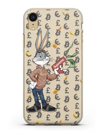 Чехол Багз Банни (Bugs Bunny) с деньгометом Supreme силиконовый для iPhone XR