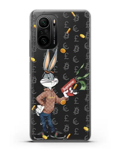 Чехол Багз Банни (Bugs Bunny) с деньгометом Supreme силиконовый для Xiaomi Poco F3