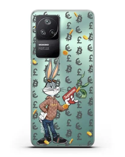 Чехол Багз Банни (Bugs Bunny) с деньгометом Supreme силиконовый для Xiaomi Poco F4
