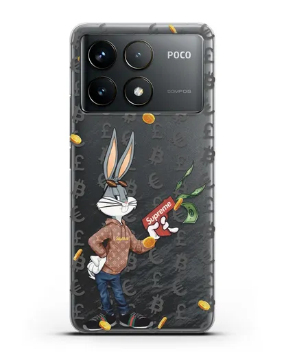 Чехол Багз Банни (Bugs Bunny) с деньгометом Supreme силиконовый для Xiaomi Poco F6 Pro