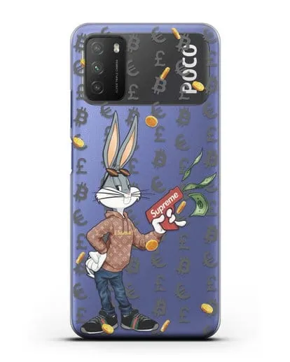 Чехол Багз Банни (Bugs Bunny) с деньгометом Supreme силиконовый для Xiaomi Poco M3