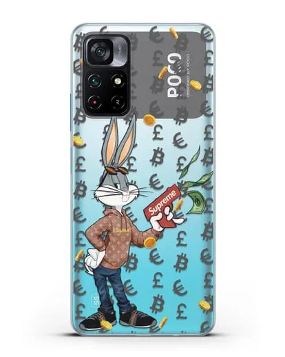 Чехол Багз Банни (Bugs Bunny) с деньгометом Supreme силиконовый для Xiaomi Poco M4 Pro 5G