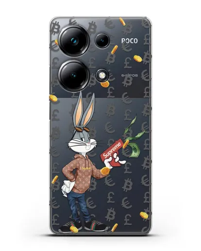 Чехол Багз Банни (Bugs Bunny) с деньгометом Supreme силиконовый для Xiaomi Poco M6 Pro