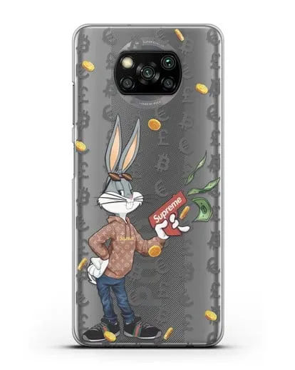 Чехол Багз Банни (Bugs Bunny) с деньгометом Supreme силиконовый для Xiaomi Poco X3