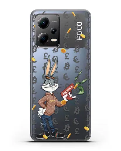 Чехол Багз Банни (Bugs Bunny) с деньгометом Supreme силиконовый для Xiaomi Poco X5