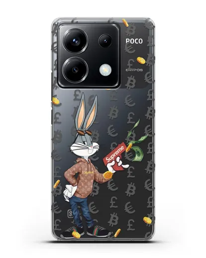 Чехол Багз Банни (Bugs Bunny) с деньгометом Supreme силиконовый для Xiaomi Poco X6
