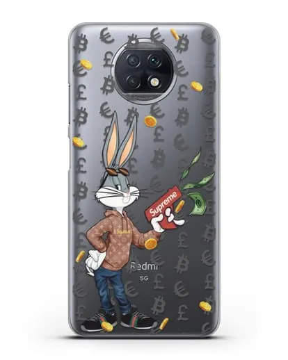 Чехол Багз Банни (Bugs Bunny) с деньгометом Supreme силиконовый для Xiaomi Redmi Note 9T