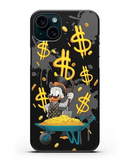 Чехол Cкрудж Макдак (Scrooge McDuck) с тачкой денег силиконовый для iPhone 15 Plus