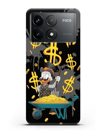 Чехол Cкрудж Макдак (Scrooge McDuck) с тачкой денег силиконовый для Xiaomi Poco F6 Pro