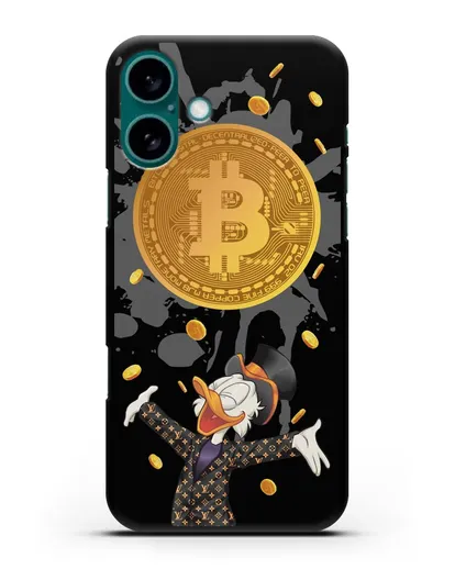 Чехол Cкрудж Макдак (Scrooge McDuck) с биткоином силиконовый для iPhone 16 Plus