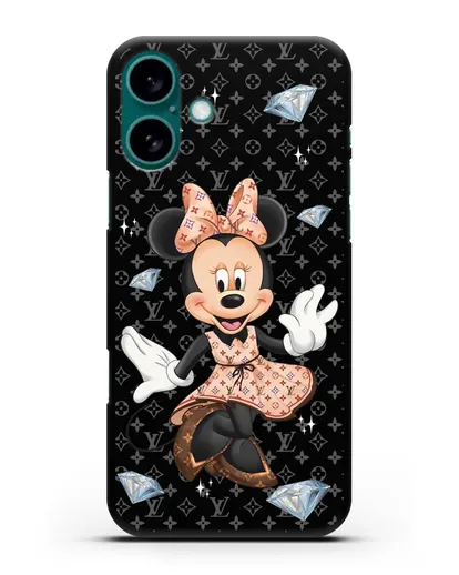 Чехол Минни Маус (Minnie Mouse) в платье Луи Витон (Louis Vuitton) силиконовый для iPhone 16 Plus
