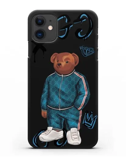 Чехол Медведь Тедди в спортивном костюме Гуччи (Gucci) силиконовый для iPhone 11