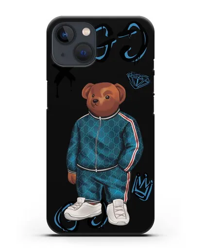 Чехол Медведь Тедди в спортивном костюме Гуччи (Gucci) силиконовый для iPhone 13
