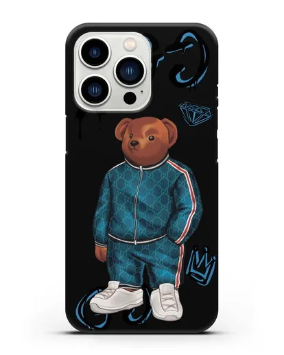 Чехол Медведь Тедди в спортивном костюме Гуччи (Gucci) силиконовый для iPhone 13 Pro