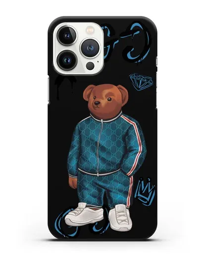 Чехол Медведь Тедди в спортивном костюме Гуччи (Gucci) силиконовый для iPhone 13 Pro Max